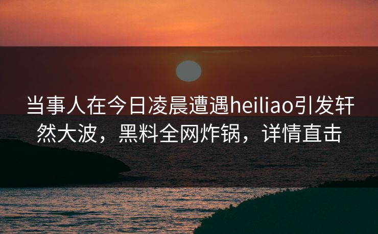 当事人在今日凌晨遭遇heiliao引发轩然大波，黑料全网炸锅，详情直击