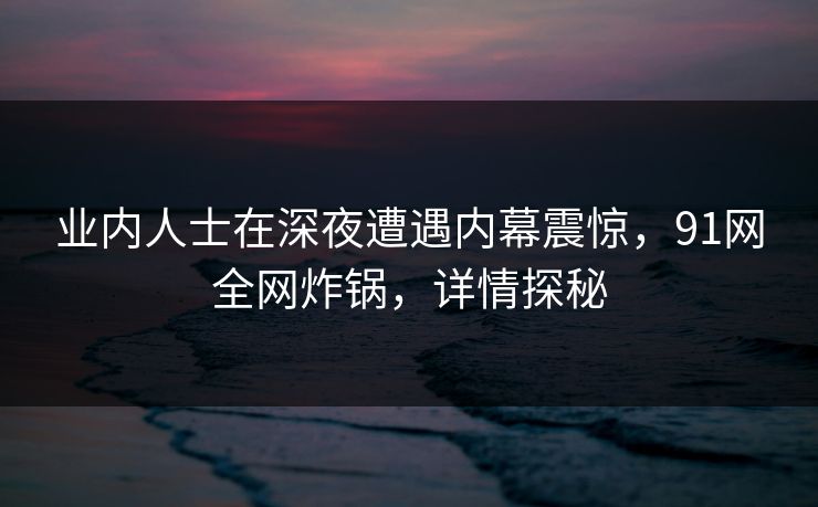 业内人士在深夜遭遇内幕震惊，91网全网炸锅，详情探秘