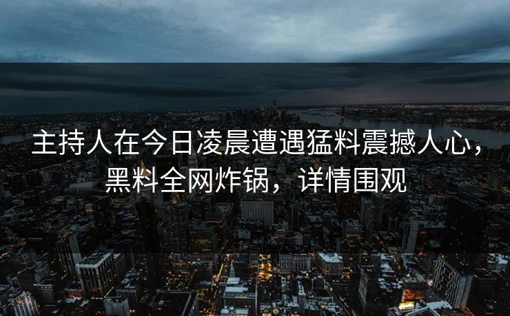 主持人在今日凌晨遭遇猛料震撼人心，黑料全网炸锅，详情围观