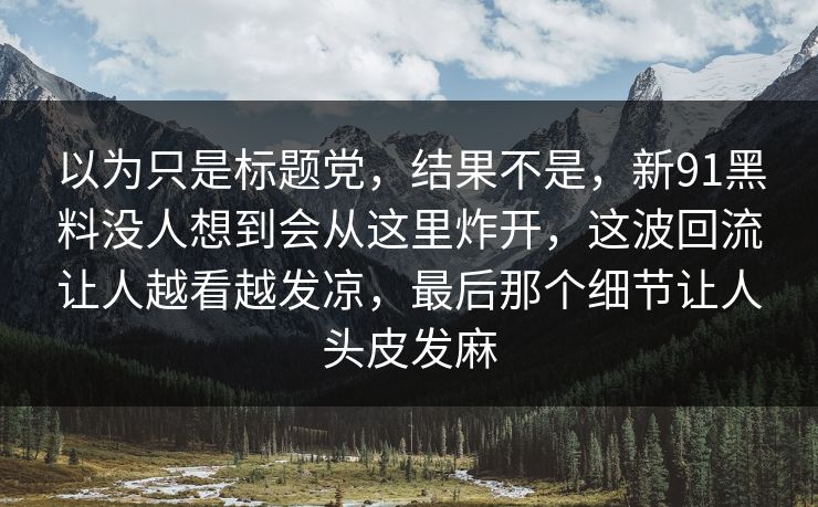 以为只是标题党，结果不是，新91黑料没人想到会从这里炸开，这波回流让人越看越发凉，最后那个细节让人头皮发麻